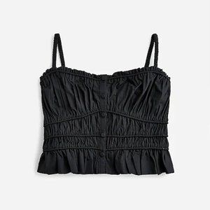 J. Crew Cinched-waist cotton poplin tank top, cropped  tank medium Black NWT